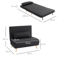 Poltrona Letto 3 in 1 con Schienale Reclinabile su 6 Posizioni in Tessuto, 94x78x80 cm, Nero