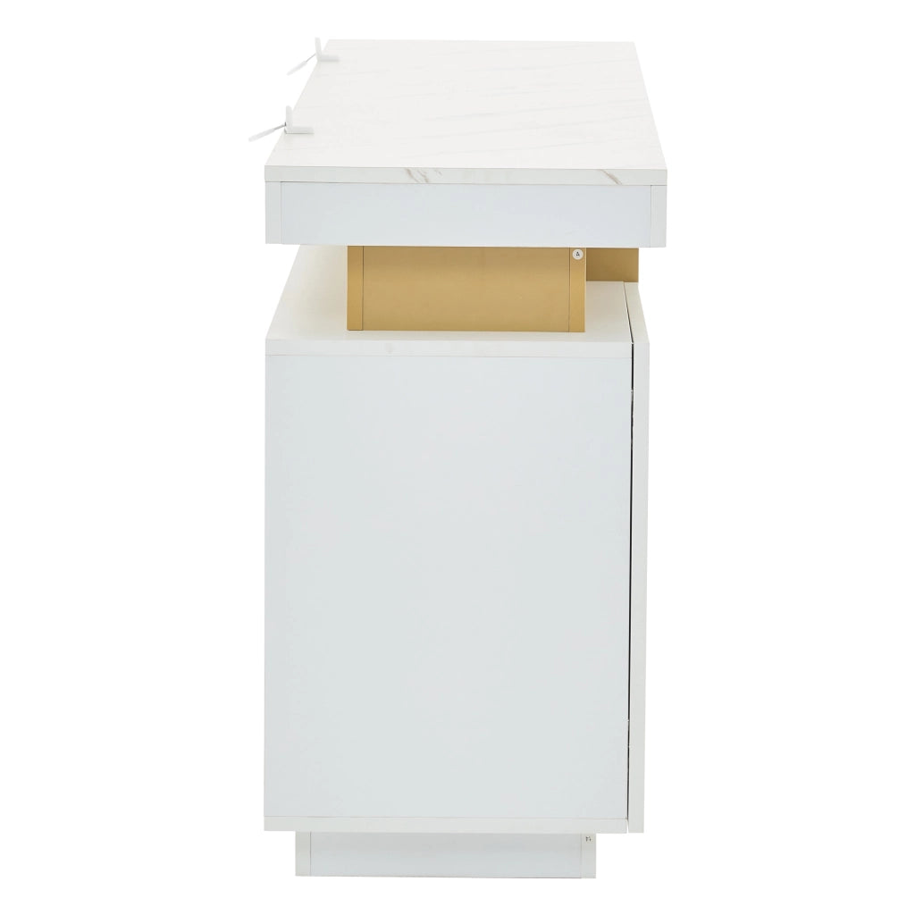 OKWISH Credenza con 3 Ante e 6 Scomparti, Ripiani Regolabili, per Soggiorno o Ingresso, Bianca, 140 x 38 x 70 cm