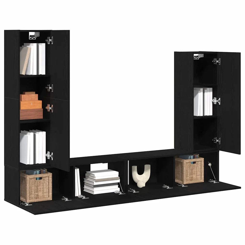 Set mobile TV 6 pz-Set di 6 Credenza per TV Rovere Nero Legno multistrato 155020