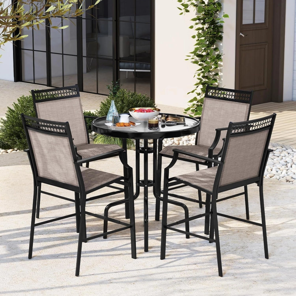 Set di 2 Sedie da Giardino, Poltrona da Bar per Patio, Sedie da Pranzo Altezza con Poggiapiedi e Braccioli, con Gambe in Metallo, Portata 180 kg, 66 x 62 x 114 cm (Caffè)