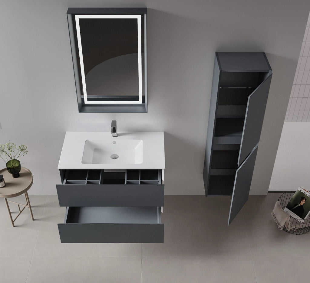 Set mobile lavabo con specchio (2 pezzi) "Nest 91 v2" - 91 x 51 x 55 cm - Antracite opaco