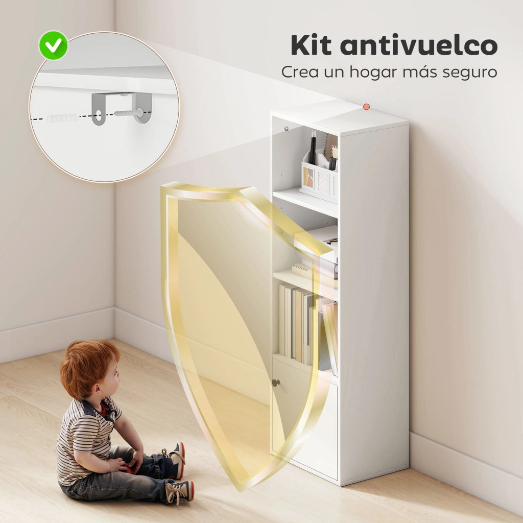 Libreria Moderna 4 Livelli con Anta ¨C zephmum ¨C Bianco 40x30x120 cm