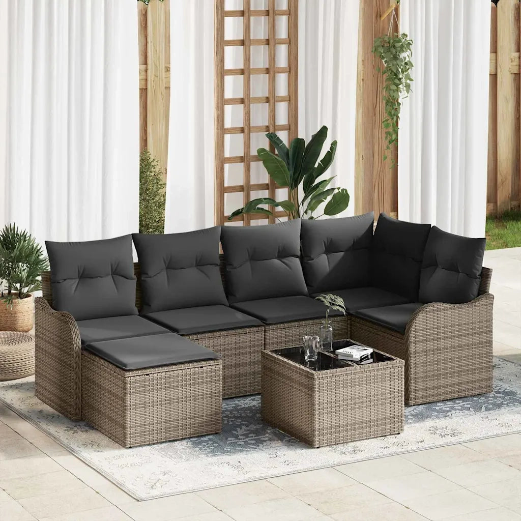 Set Divano da Giardino con cuscino 7 pcs Grigio Poly Rattan 3354448