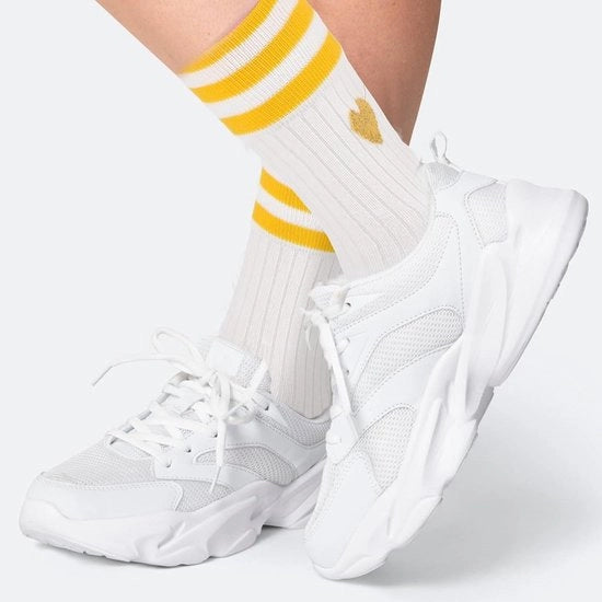 Tennissokke in cotone bianco con cuori per donne e ragazze misura 36-43
