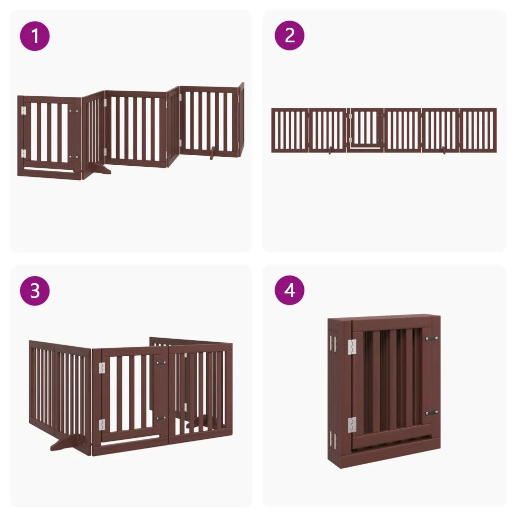 vidaXL Cancello Cani Porta Pieghevole Marrone 6 Pannelli 300cm Pioppo