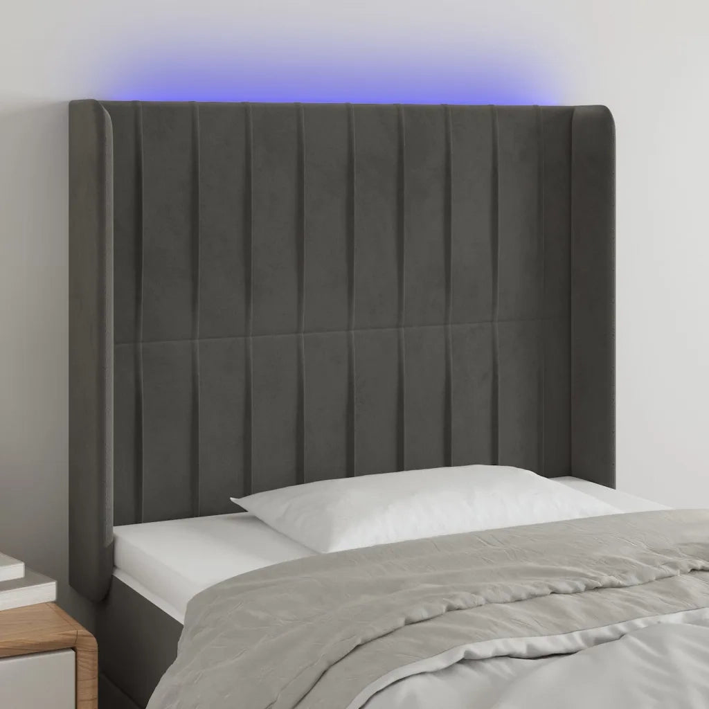 Testiera | Testata a LED Grigio Scuro 103x16x118/128cm in Velluto