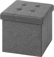 Sedia a Cubo Pieghevole Pouf Cassapanca Poggiapiedi Panche Contenitore con Coperchio Rimovibile MDF Oxford Lino Grigio Chiaro