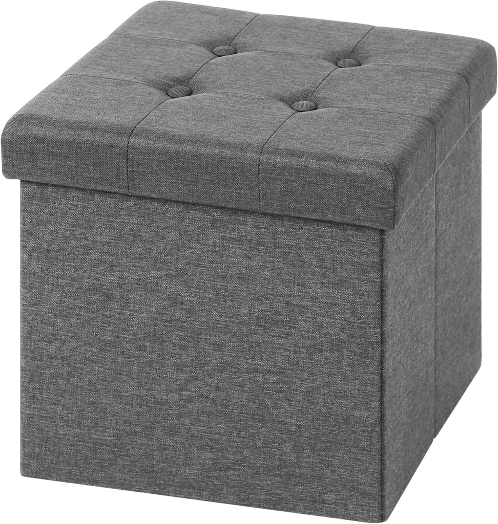 Sedia a Cubo Pieghevole Pouf Cassapanca Poggiapiedi Panche Contenitore con Coperchio Rimovibile MDF Oxford Lino Grigio Chiaro