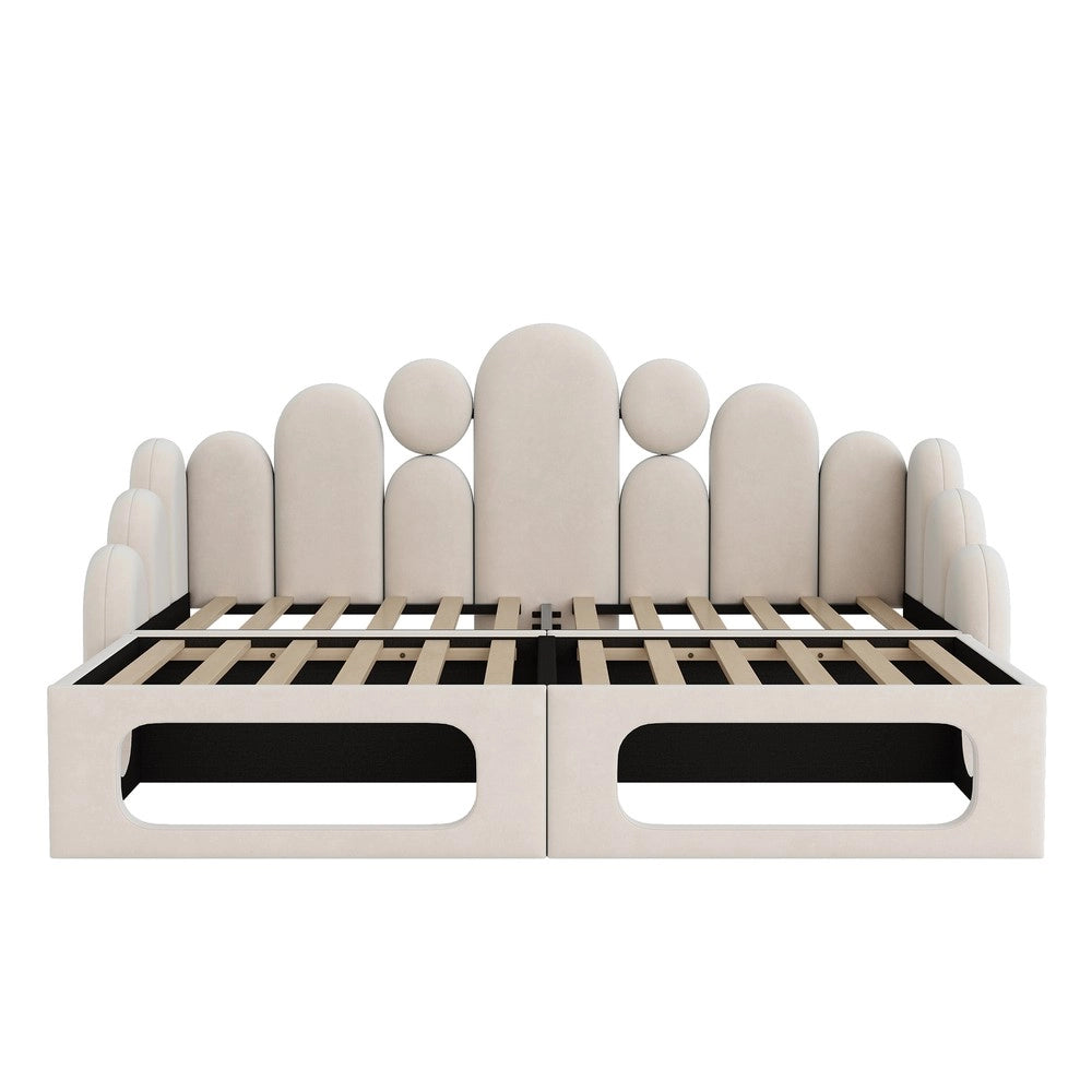 Letto Imbottito con Divano e Cuccia 2 in 1 ¨C Xylo ¨C Velluto Beige 180x200