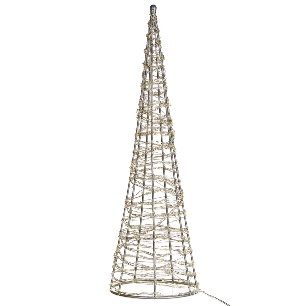 Decorazione da Esterno e Interno con Luci a LED Albero di Natale 57 cm in Metallo Argento