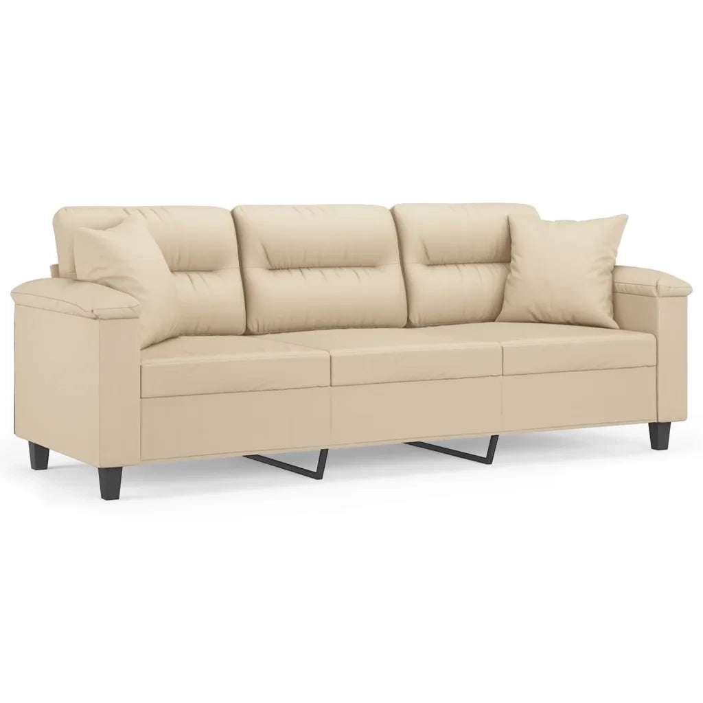 Divano a 3 Posti con Cuscini Crema 180 cm Tessuto Microfibracod mxl 99182