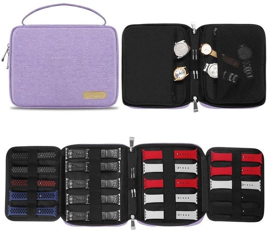 Organizzatore di cinturini orologio, borsa per 20 cinturini, organizzatore di cinturini orologio in nylon per cinturini orologio e pennarelli, azzurro