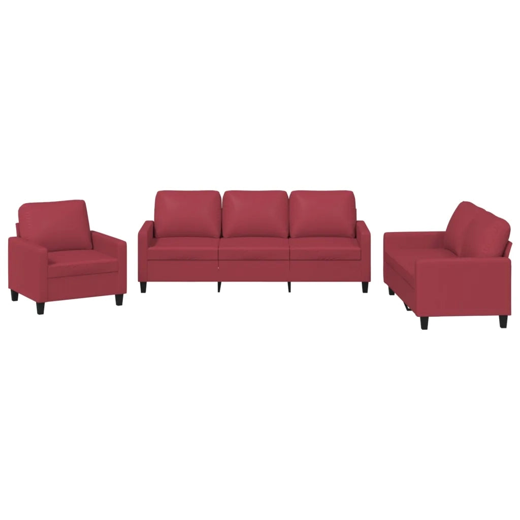 Set di Divani 3 pz con Cuscini Rosso Vino in Similpelle 3201401