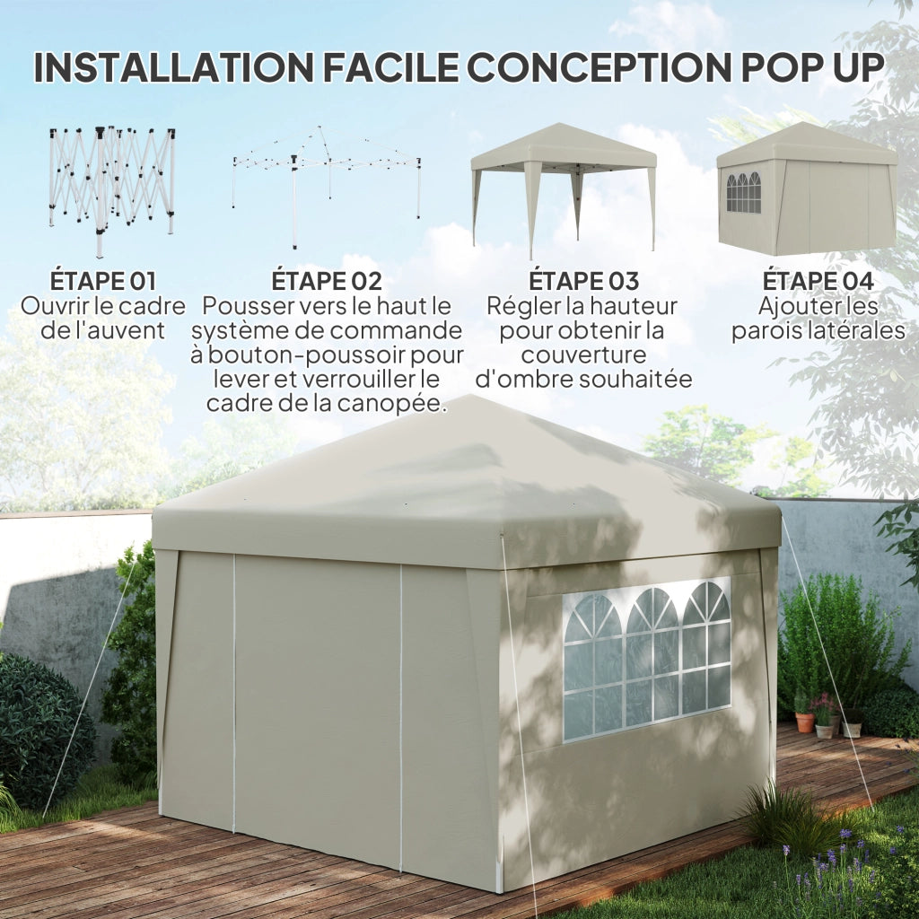 Tendone da giardino pieghevole 3x3x2.75m ¨C zephmum ¨C crema con finestre e pareti laterali