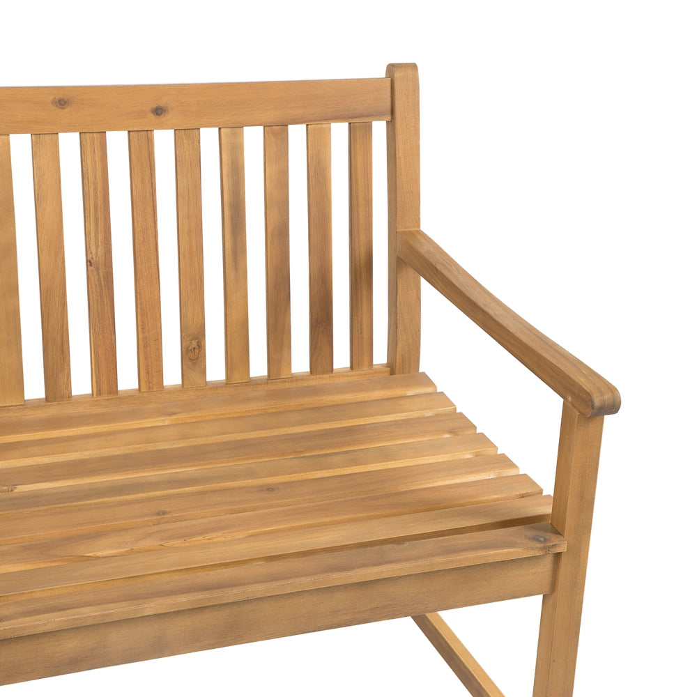 Panca da giardino leggera in legno di acacia 160 cm blu cuscino da seduta imbottitura a doghe design patio esterno stile rustico