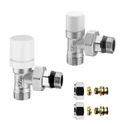 Kit valvole e detentore raccordi multi 20x2 in acciaio cromo e bianco