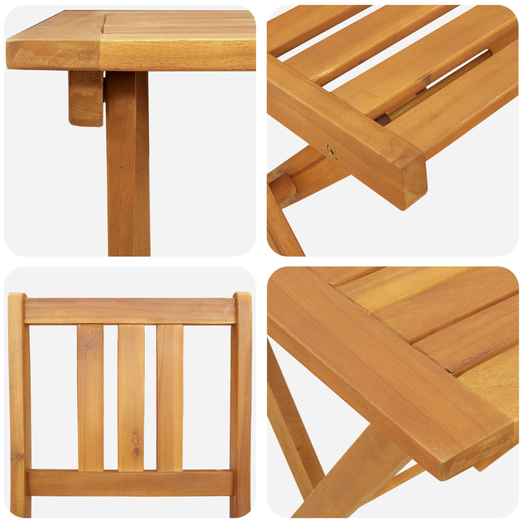 Set Bistro Pieghevole da 3 Pezzi in Legno Massello di Acacia