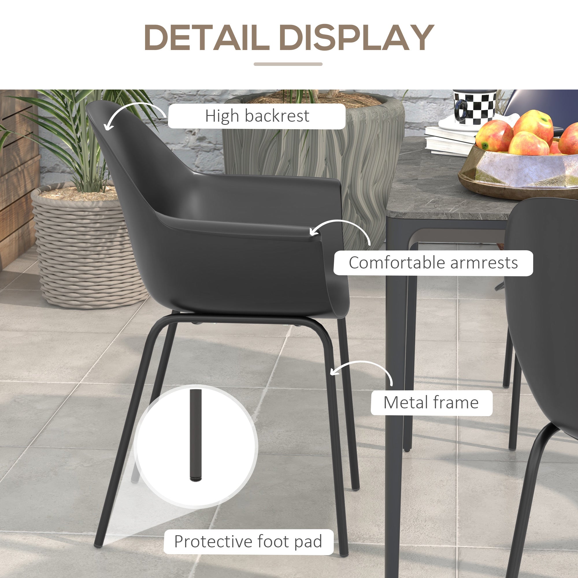 Set 4 Sedie Impilabili con Piedini Antiscivolo 59x55x84 cm in Plastica Nero