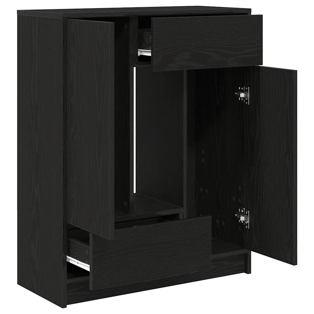 Credenza | Madia | Buffet da pranzo | Armadio da pranzo con Cassetti e Ante Rovere Nero 73x31x90 cm