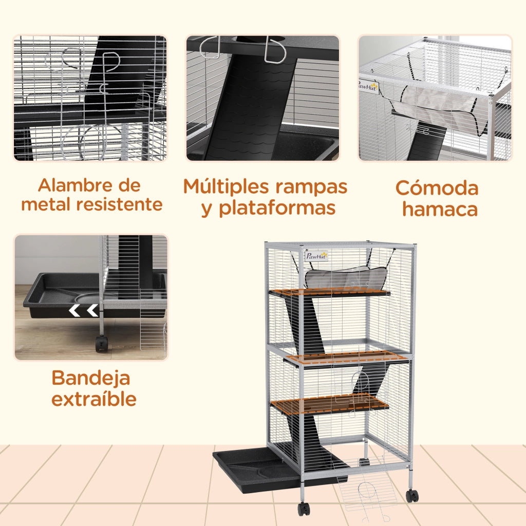 Gabbia per Animali Domestici con Ruote ¨C zephmum ¨C Grigio 52x52x113,5cm