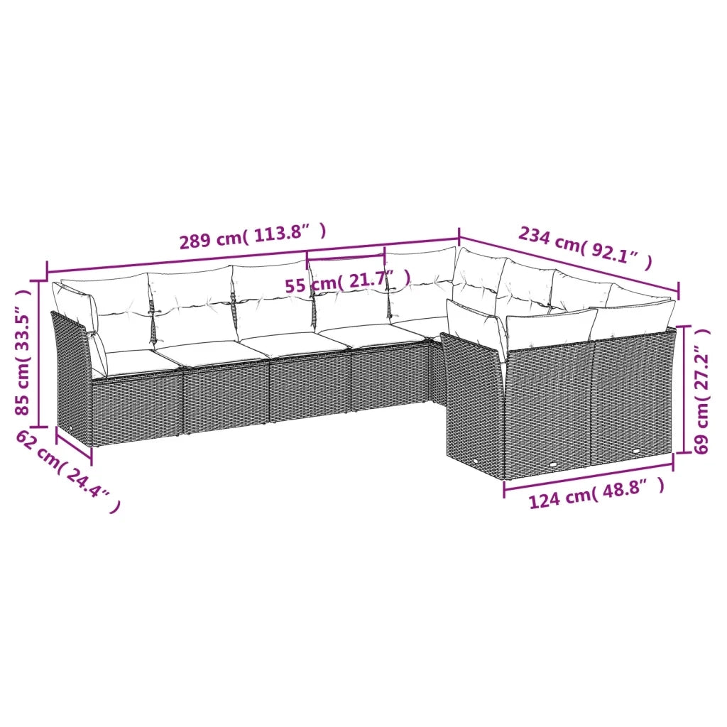 Set Divani da Giardino 9 pz con Cuscini Nero in Polyrattancod mxl 115825