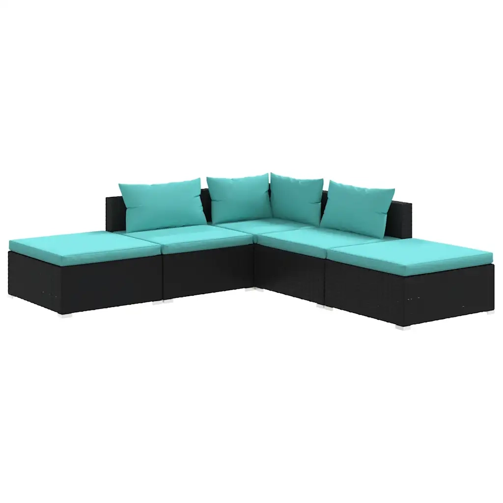 Set Divani da Giardino 5 pz con Cuscini in Polyrattan Nero 3101609
