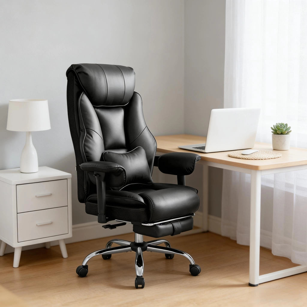 Sedia ergonomica da ufficio girevole 360° con schienale alto, supporto lombare e braccioli regolabili, nero