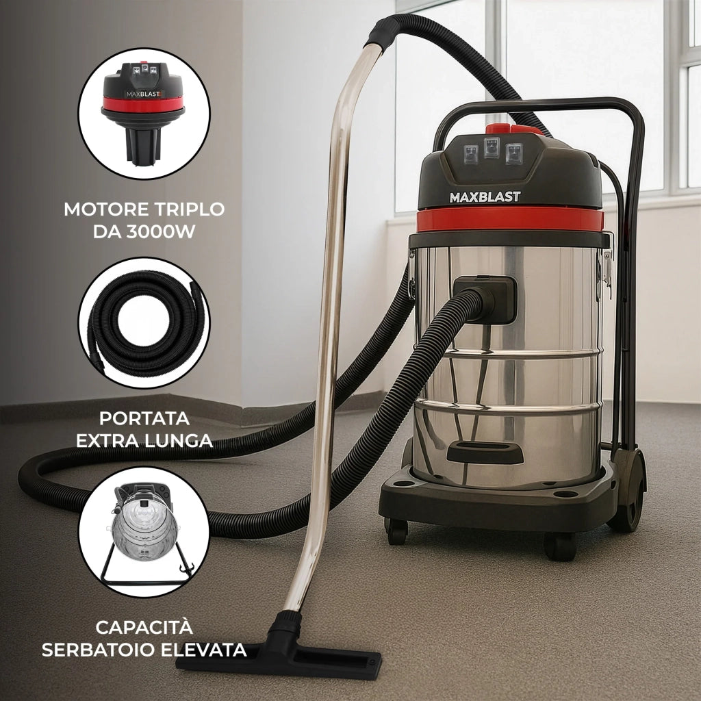 Aspirapolvere industriale 80L secco/umido con tubo 5 m e accessori