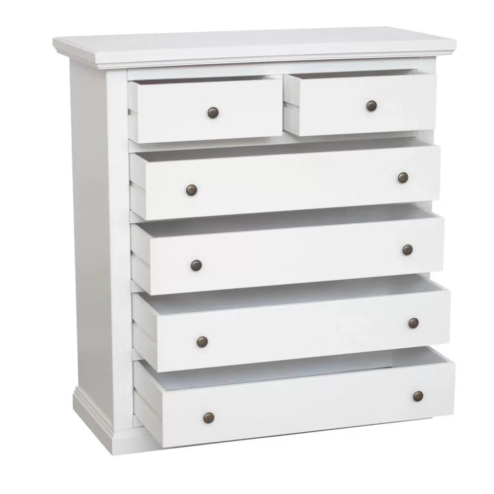 Cassettiera 6 cassetti legno shabby bianco pomolo bronzo 86x40x96 - Mobili 2G