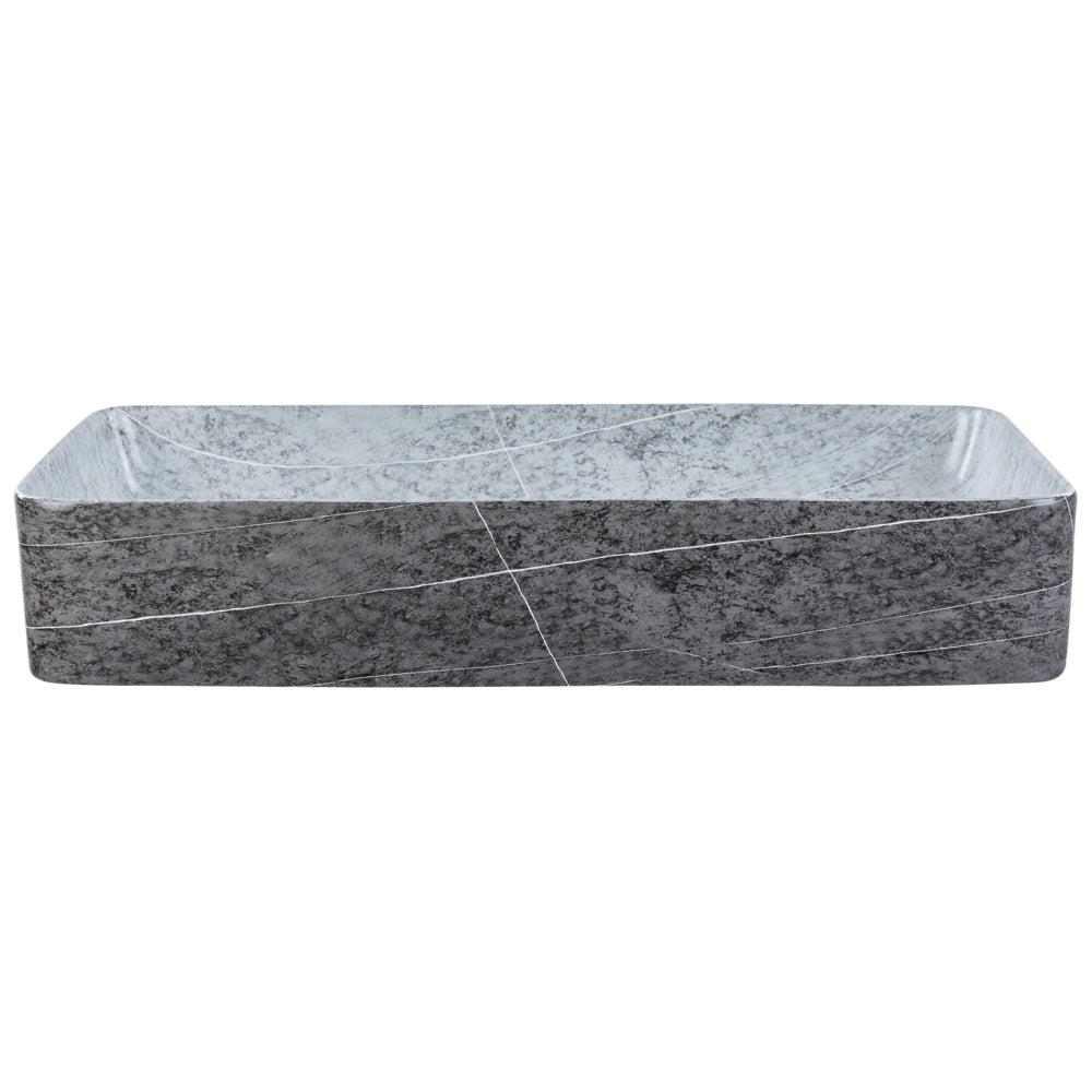Lavabo da appoggio in ceramica grigia effetto granito 61 x 35 cm Lavello rettangolare per bagno Stile industriale