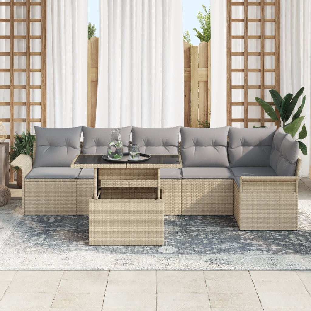 Set di Divani da Giardino composto da 7 pezzi con cuscini Beige in Rattan Poli