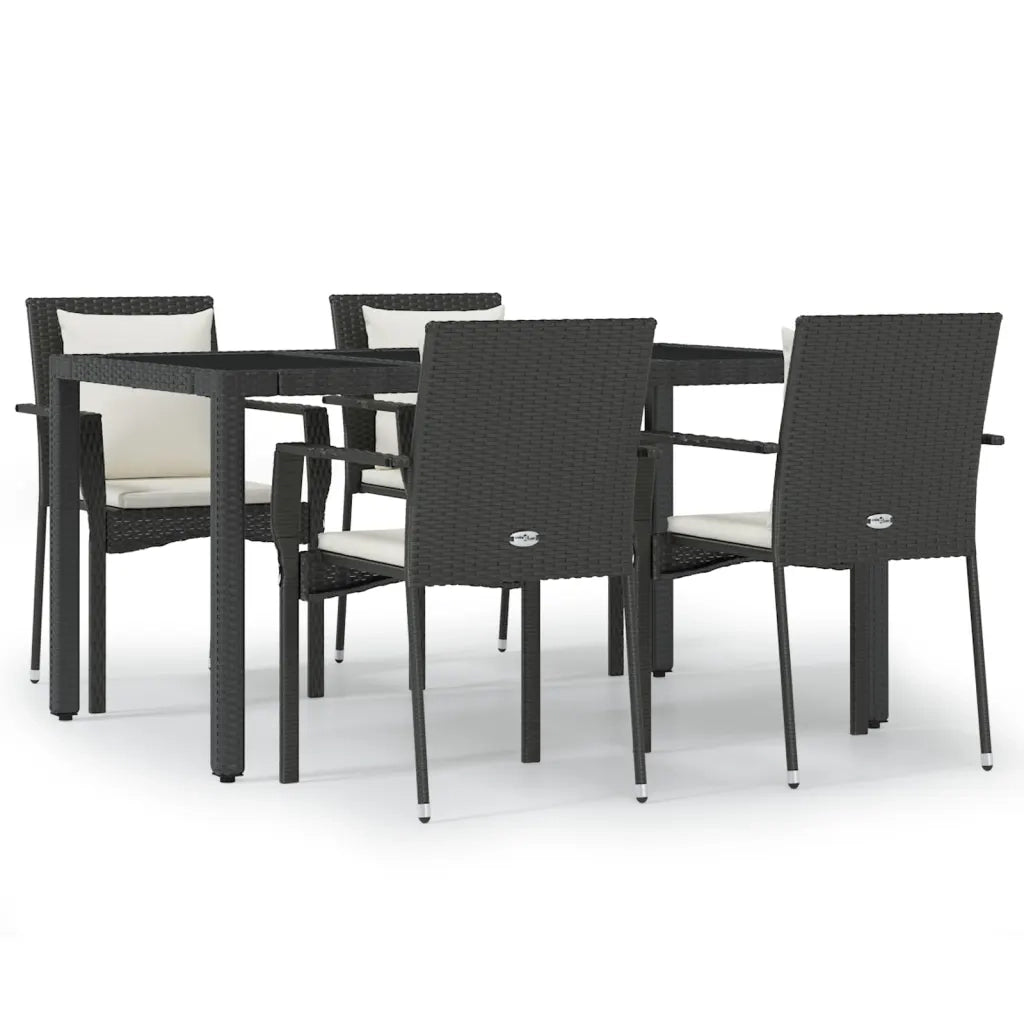 Set da Pranzo da Giardino 5 pz Nero con Cuscini in Polyrattancod mxl 76460