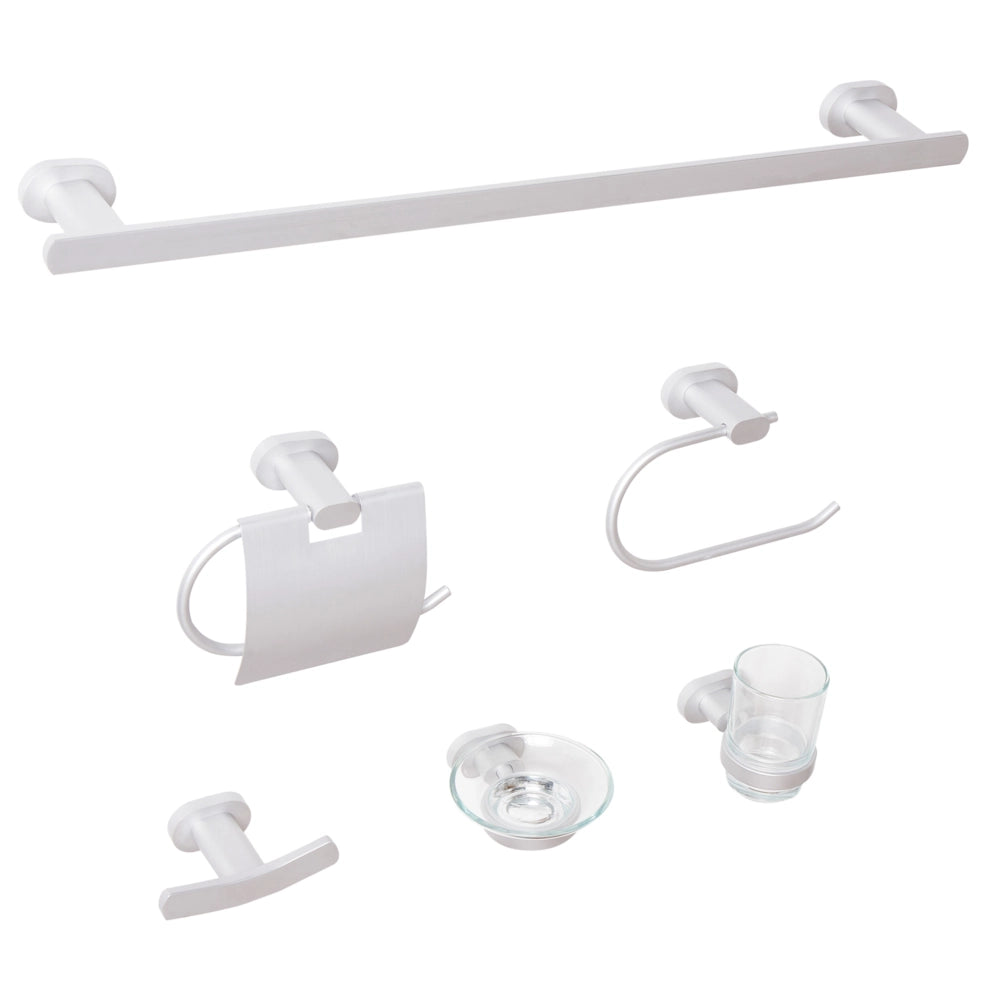 Set di 6 accessori per il bagno in alluminio argento con bicchiere e portasapone inclusi Accessori per il bagno in stile moderno