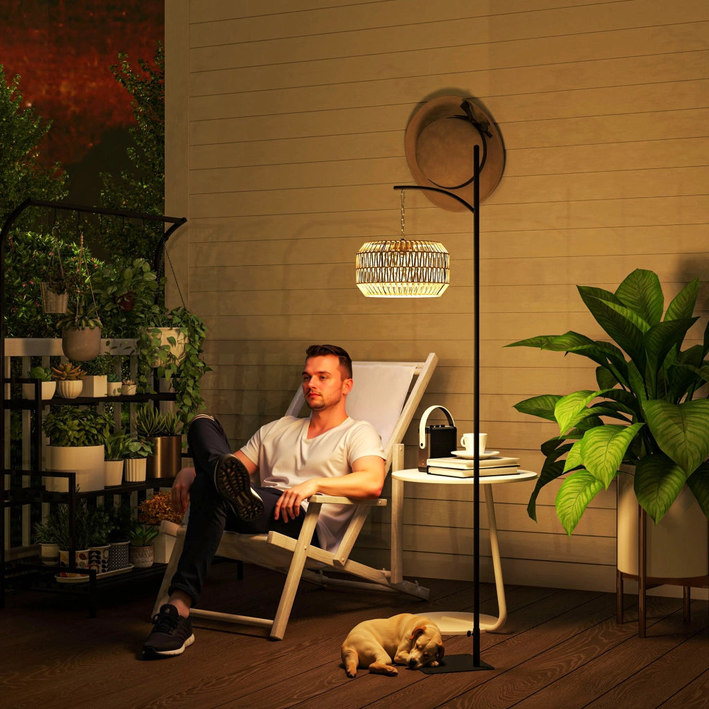 Lampada Solare da Esterno in Rattan con Sensore di Luce ¨C zephmum ¨C Nero e Giallo IP44