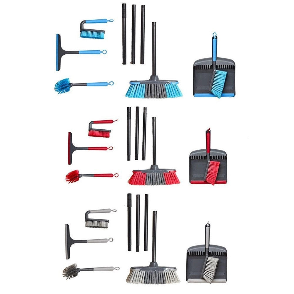 Trade Shop - Set Pulizia Casa 6 Pz Con Paletta Spazzola Spazzolone Spazzolina Piatti Tergivetro Scopa -