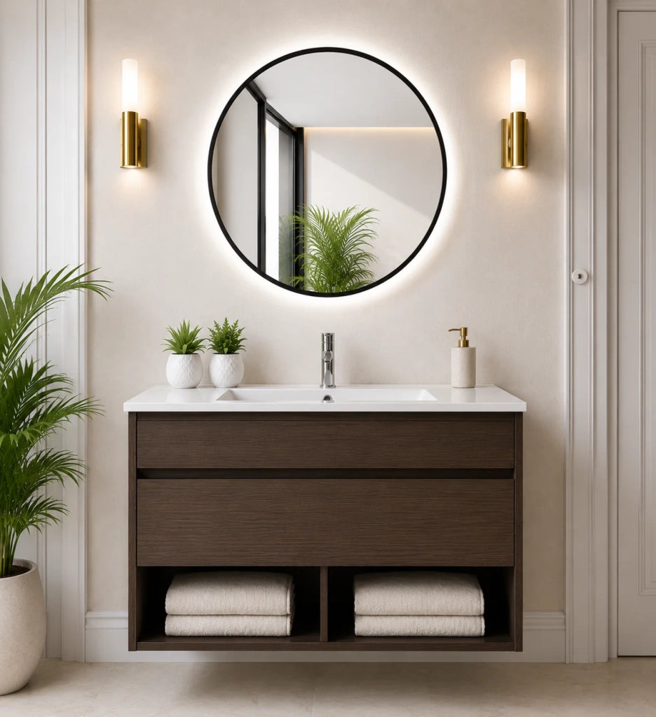 Mobile bagno sospeso con lavabo extrapiano ORIGENBATH NEBARI senza specchio 90x40 cm frassino tea