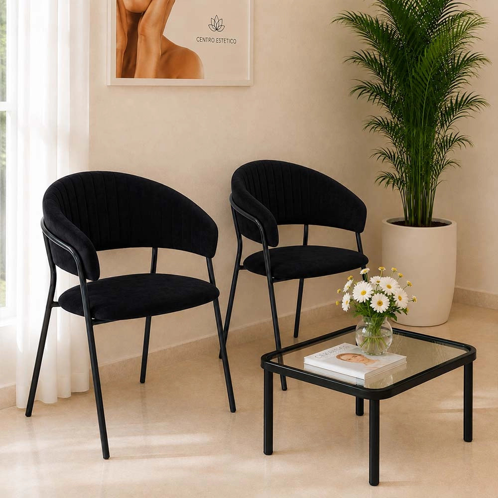 Sedie da sala da pranzo set da 2 Aurelia in velluto nero con gambe nere