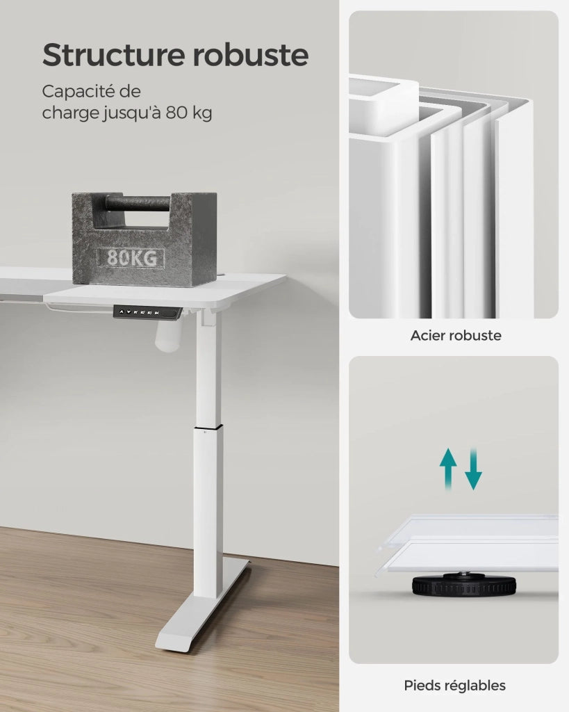 Scrivania elettrica sit-stand 70 x 160 x (72-120) cm tavolo regolabile in altezza con funzione memory 4 impostazioni di altezza tasca portaoggetti struttura in acciaio piano spesso bianco 12_0004549