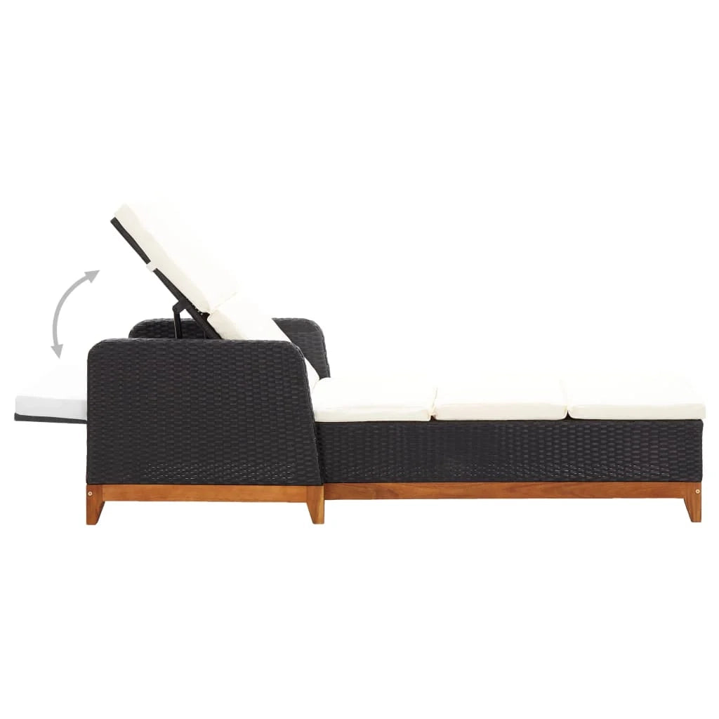 Lettino prendisole sedia a sdraio lettino prendisole letto da giardino mobili da esterno per patio resina intrecciata e legno massello di acacia nero 02_0012919