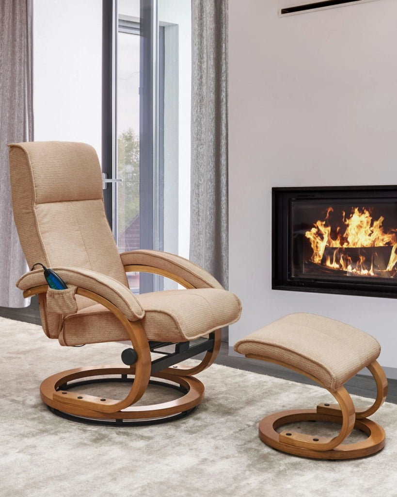 Poltrona reclinabile moderna in tessuto beige con poggiapiedi Riscaldamento massaggiante design retrò