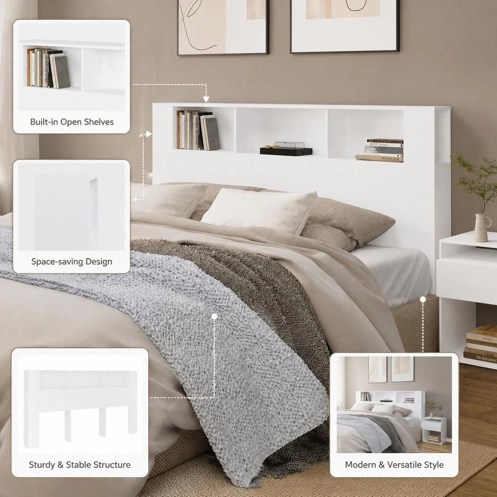 Headboard With Shelves, White, 200x18.5x104.5 Cm