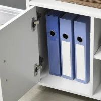 Mobiletto Porta Stampante con Ripiani Aperti e Armadietto in Legno, 60x50x65.5cm, Bianco