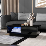 Tavolino da Caff¨¨ con LED ¨C MINIMAL ¨C Nero, Piano Lucido, 95x55x32 cm