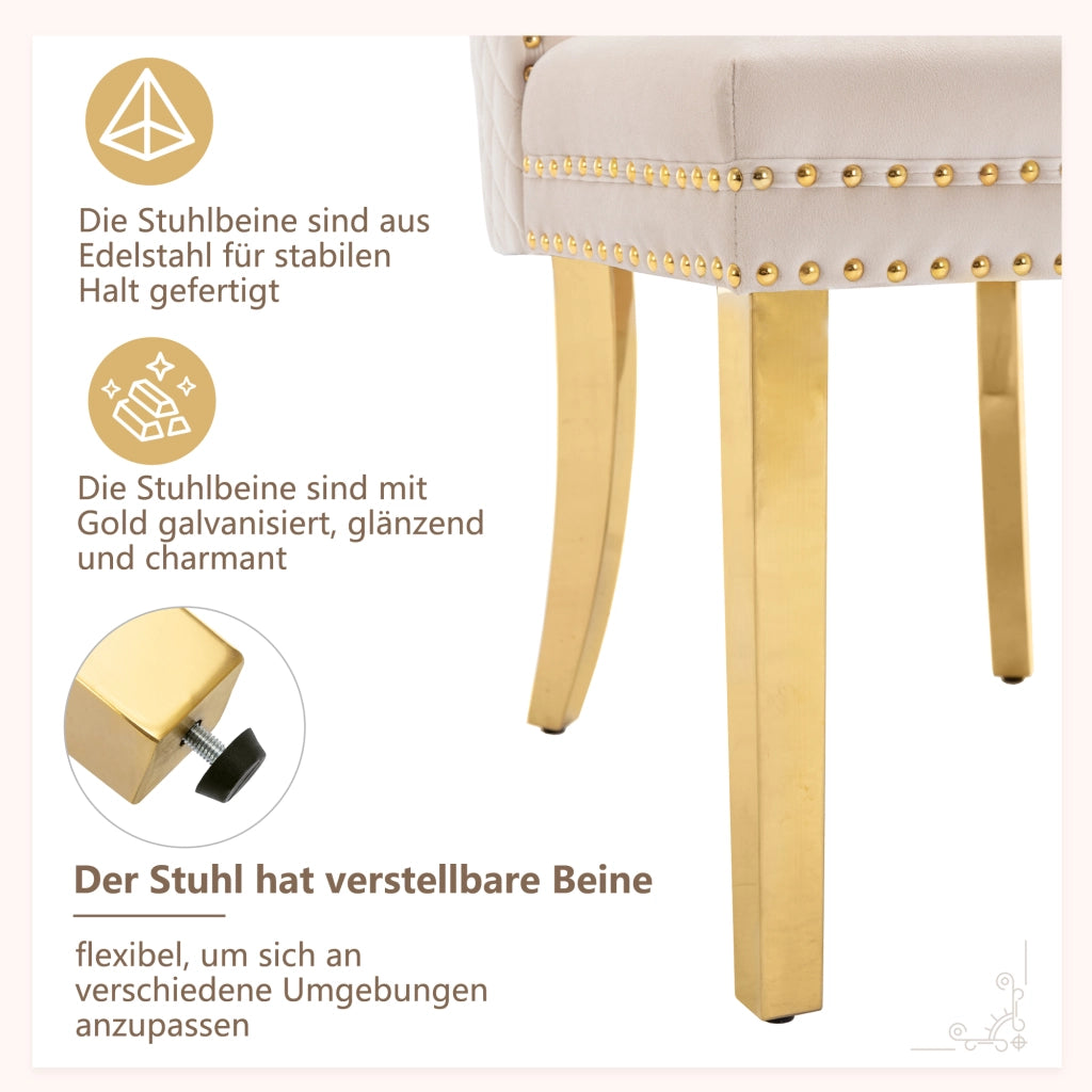 SEDIA DA PRANZO IMBOTTITA 50,5x45x95 cm Velluto Beige/Oro Set da 4 pezzi