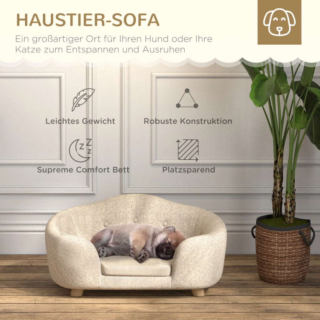 Cuccia per cani con cuscino rimovibile e lavabile struttura in legno schienale alto crema 70 × 47 × 30 cm