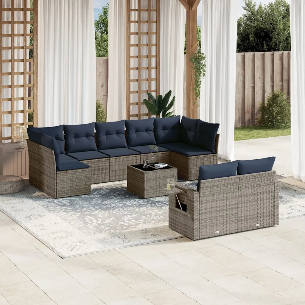 Set Divani da Giardino 10 pz con Cuscini Grigio in Polyrattan 3220630