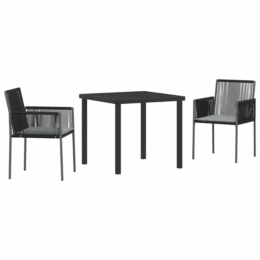 Set da Pranzo per Giardino 3 pcs Nero Rattan in PE