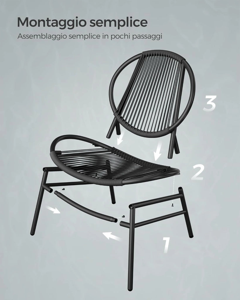 SONGMICS Set di 3 Mobili da Giardino Trattoria, Sedie Acapulco, Sedie da Esterno, Tavolino e 2 Sedie, Set di Mobili per Interni ed Esterni, Portico del Balcone, Nero Inchiostro GGF021B01