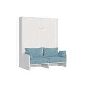 Letto matrimoniale a scomparsa 160 Kentaro con divano bianco frassino, azzurro