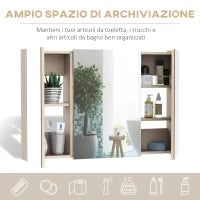 kleankin Specchio Bagno Contenitore con 3 Ante a Specchio Soft Close, Specchiera Bagno con Ripiani Regolabili in Legno e Vetro, 90x13.5x60 cm, Color Legno
